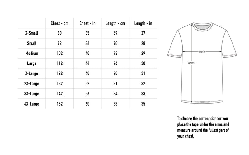 Size chart for Bridle Tee - White